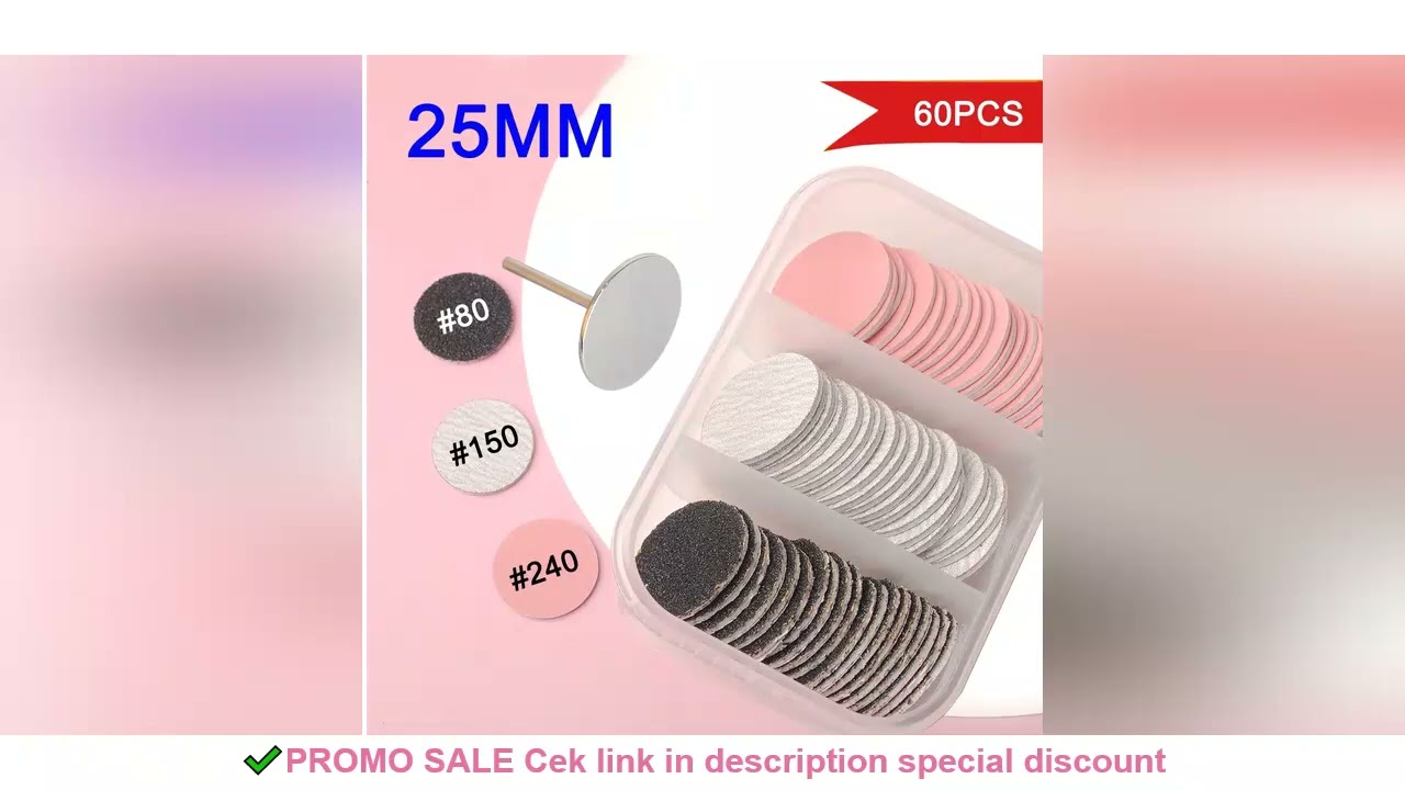 60pcs Replaceable Sanding Paper With Metal Disk,25mm Pink Pedicure Nail Bit Sandpaper Foot Care Tool