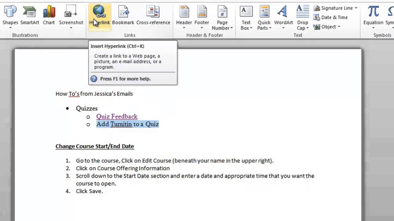 Добавление внутренних ссылок на документы в Microsoft Word