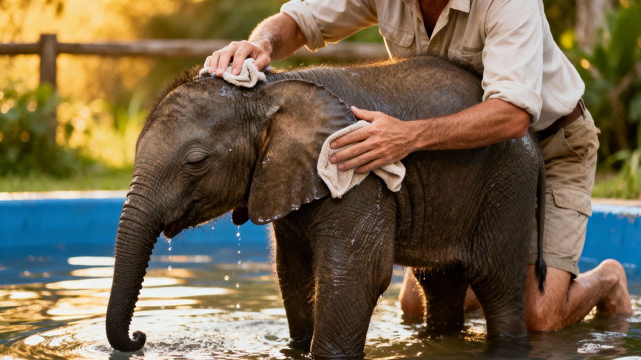 Man Bathed A Blind Baby Elephant For Years, One Day, The Gift That Came After Was Sad