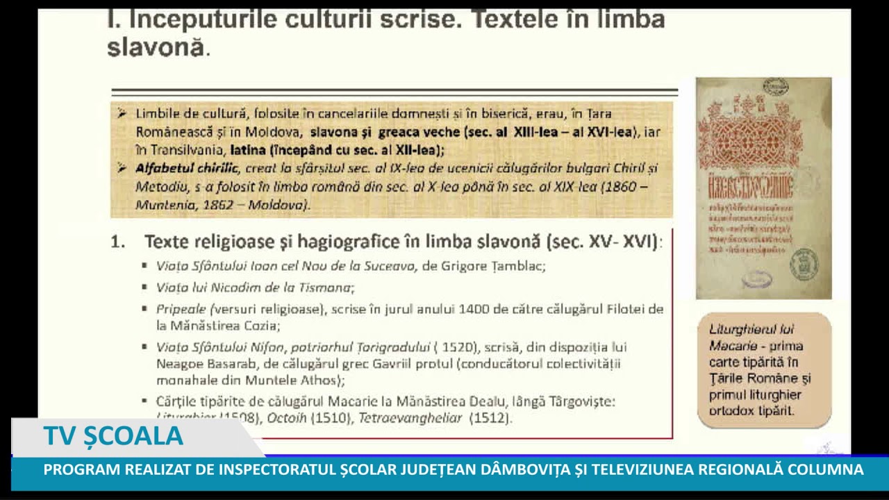 TV ȘCOALA - ROMÂNĂ,  CLS. A XI-A,  LITERATURA ROMÂNĂ ÎN PERIOADA VECHE