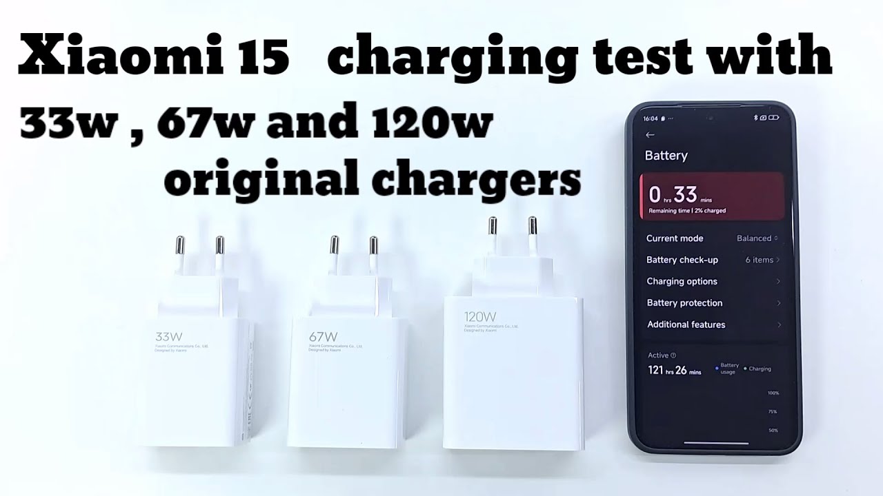 Xiaomi 15 charging test with 33w , 67w and 120w chargers