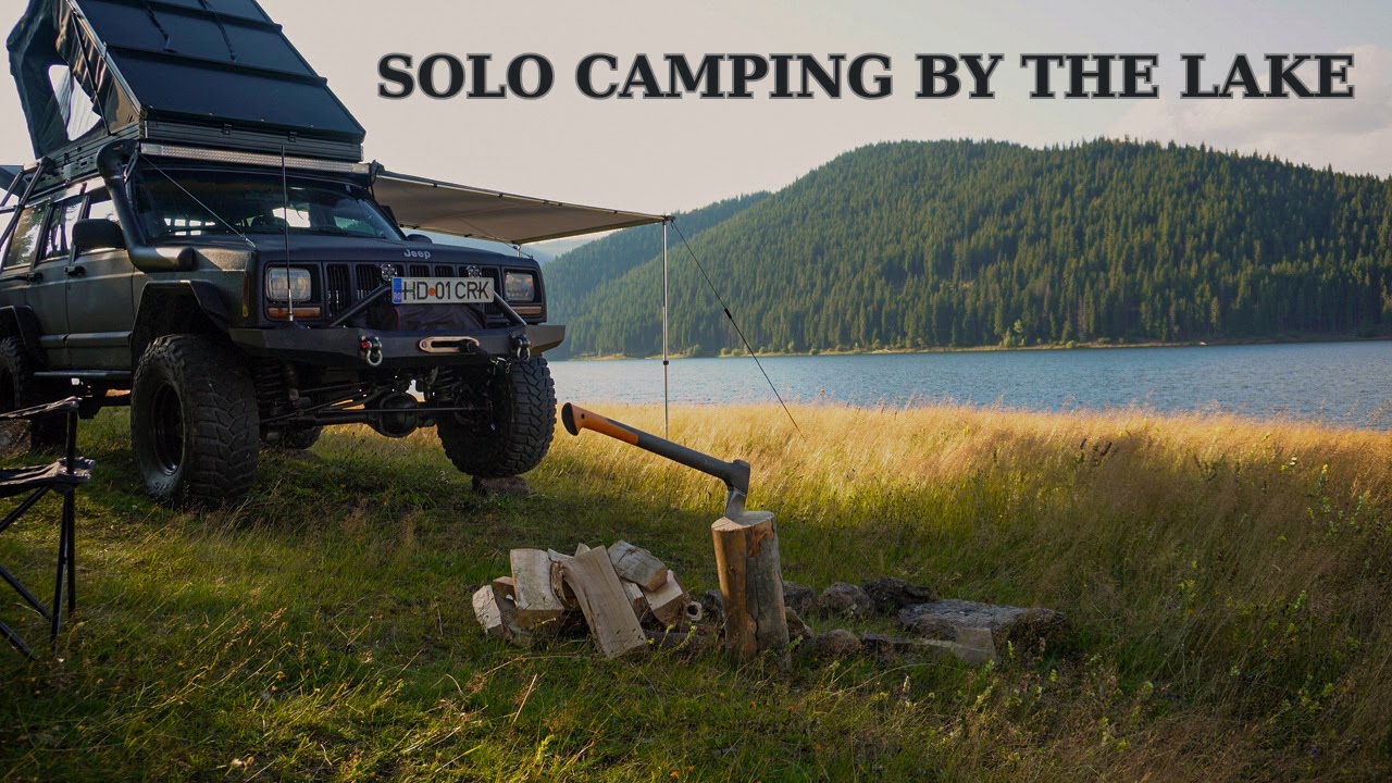 SOLO Camping by the Lake | Overlanding Jeep Cherokee XJ  [ ASMR  | 4K ] 