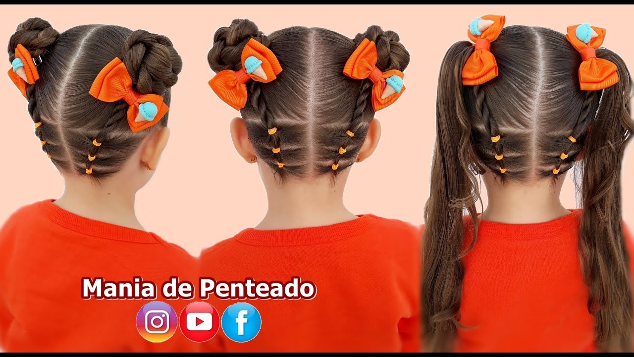 Penteado Fácil com Maria Chiquinha ou Coque Duplo | Easy Two Buns Hairstyle our Ponytails for Girls🌼