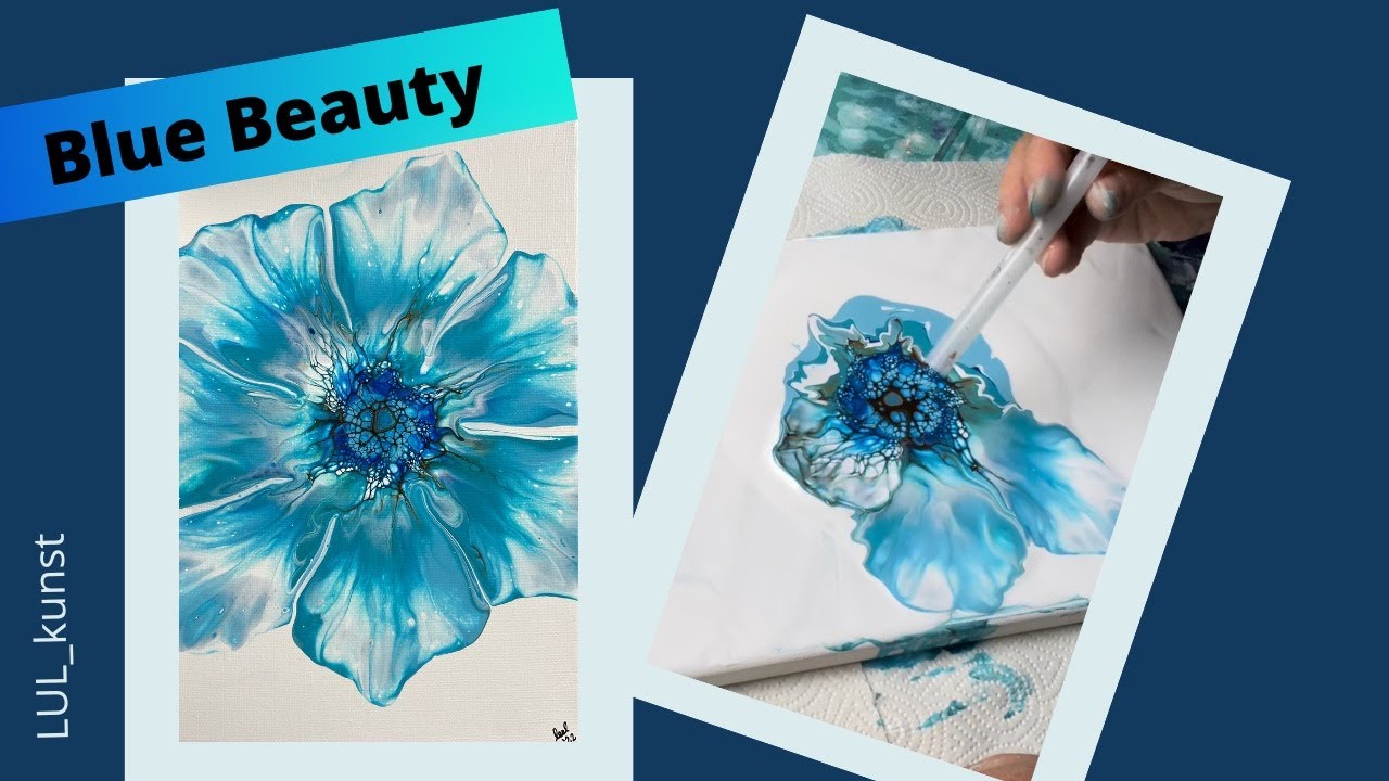 #104 Blue flower pour / acrylic pouring / fluid art / painting flowers