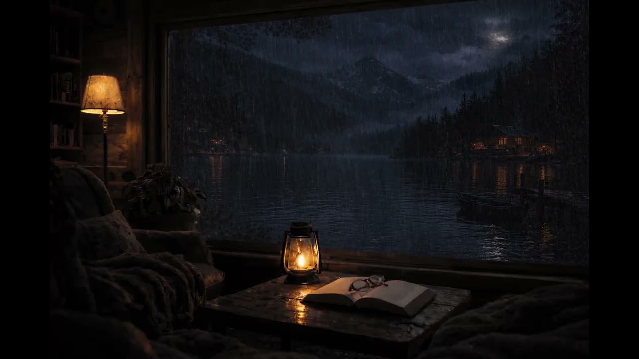 Heavy Rain on Window at Cozy Lake Cabin 🌧️ Relaxing Rain Sounds for Sleep | 3 Hours