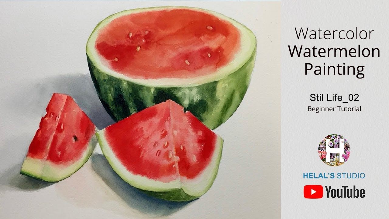 Realistic  Watermelon watercolor painting | Step by step, beginner tutorials| HELAL'S STUDIO