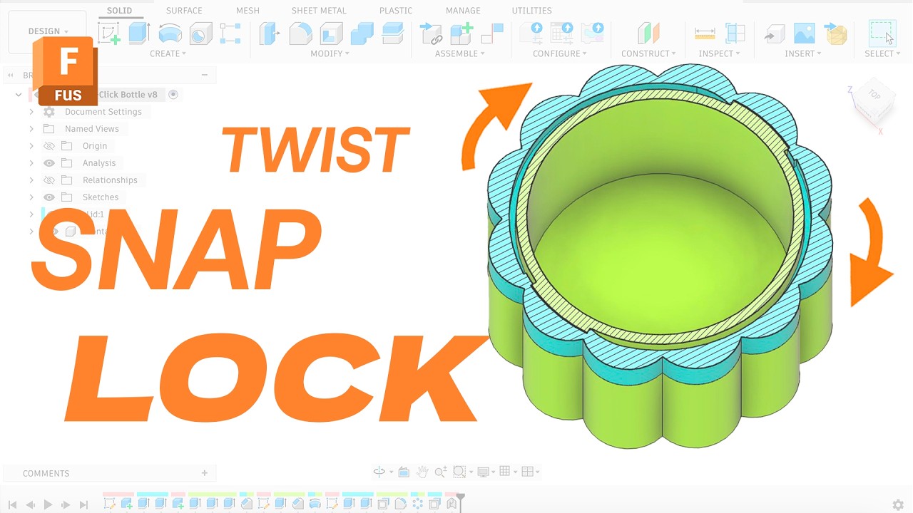 Как спроектировать крышку с поворотным замком для 3D-печати в Fusion 360