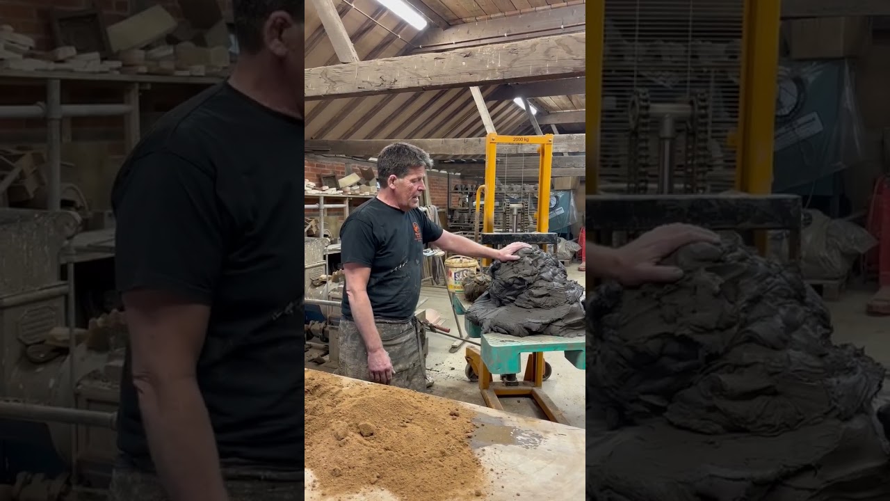 Gabriel making a short run of large bricks from our black clay.