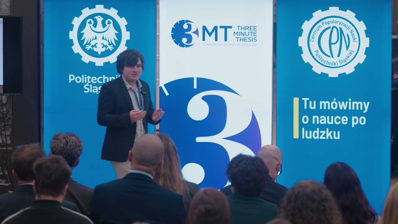 Adam Mazurski &ndash; laureat 2. miejsca śląskiej edycji konkursu Three Minute Thesis&reg; 2025