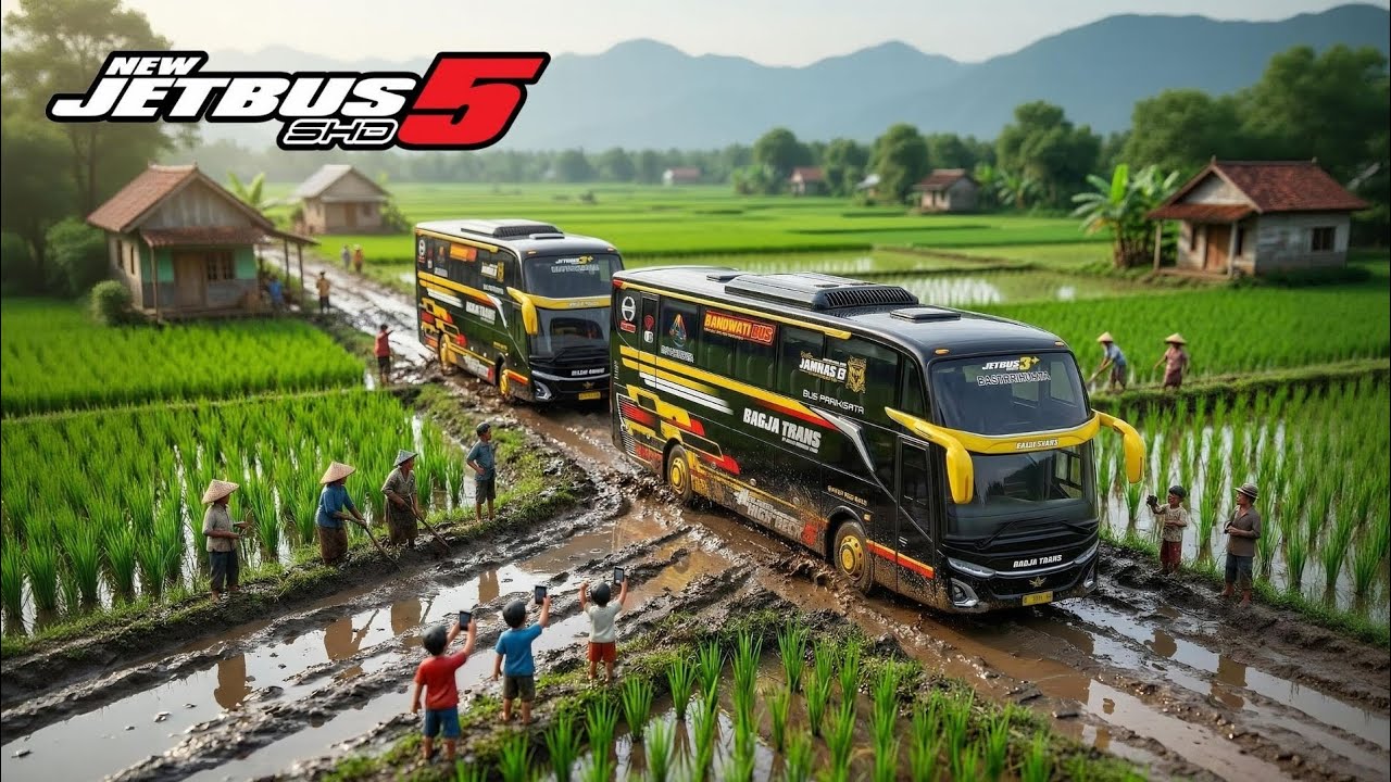 Ngeri..!! konvoy Bagja Trans Jetbus 5 lewat Sawah, Lumpur & Kota 🚌 Diorama Miniatur Super Realistis