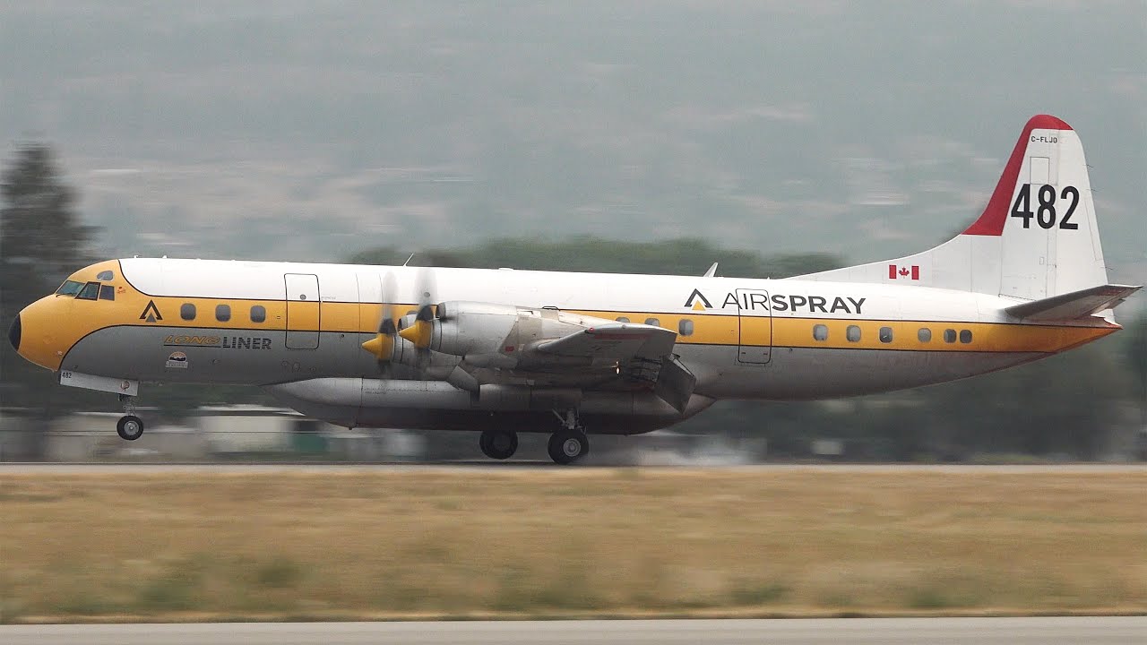 Lockheed L-188 Electra Air Tanker 481 & 482 Landing and Takeoff in 4K