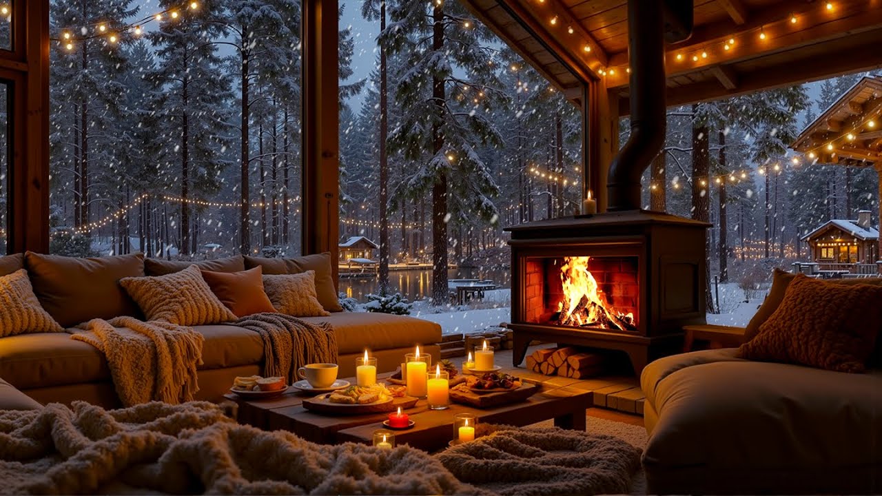 Snowy Jazz Haven ❄️ Snowstorm & Fireplace Sounds Ultimate Cabin Vibes for Unwind