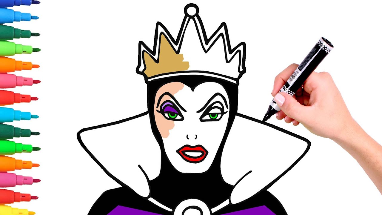Dibuja y Colorea a La REINA GRIMHILDE de BLANCANIEVES 👑🍎 Dibujos para niños