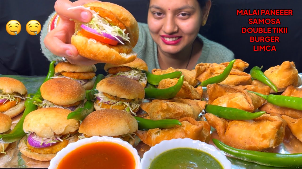 Eating yummy 🤤Lots Of Burger & Malai Paneer Samosa Challenge I Street Food I Big Bites I Foodie Gd