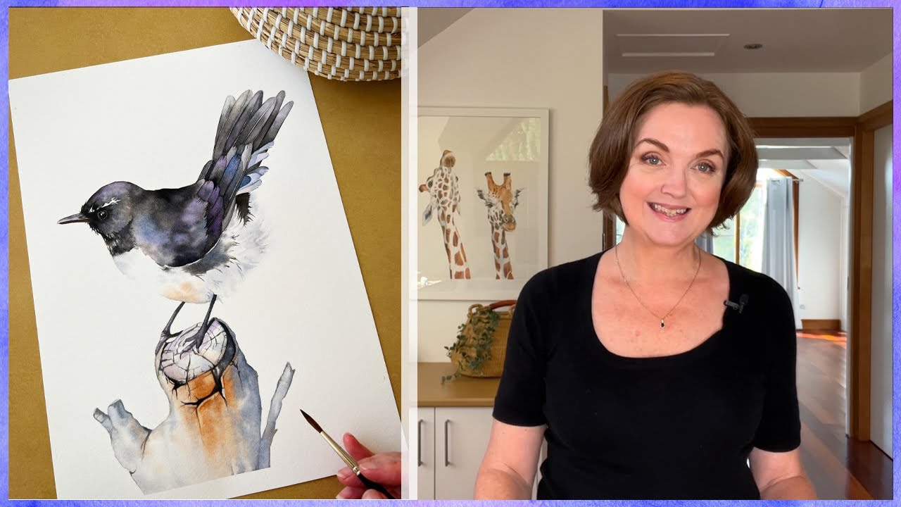 How to Paint a Willie Wagtail in Watercolor. Watercolor Bird Tutorial