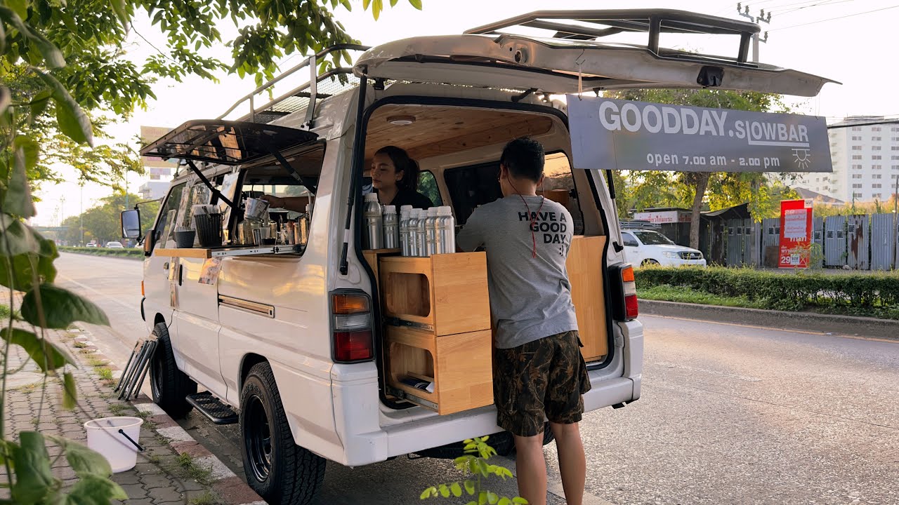 ASMR Cafe Vlog Mini Coffee Bar DIY Van Modified Pop Up Mobile Car Easy Kopi Street Food Truck Ideas