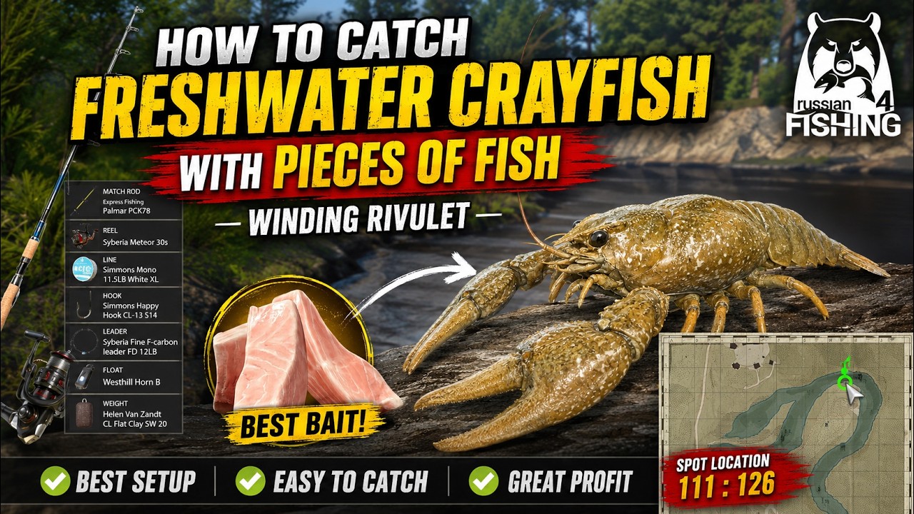 BEST Freshwater Crayfish Spot! Pieces of Fish Bait Guide | Winding Rivulet | Russian Fishing 4