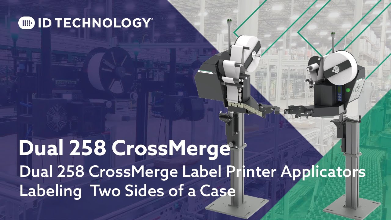 Dual 258 CrossMerge Label Printer Applicators Labeling Two Sides of a Case