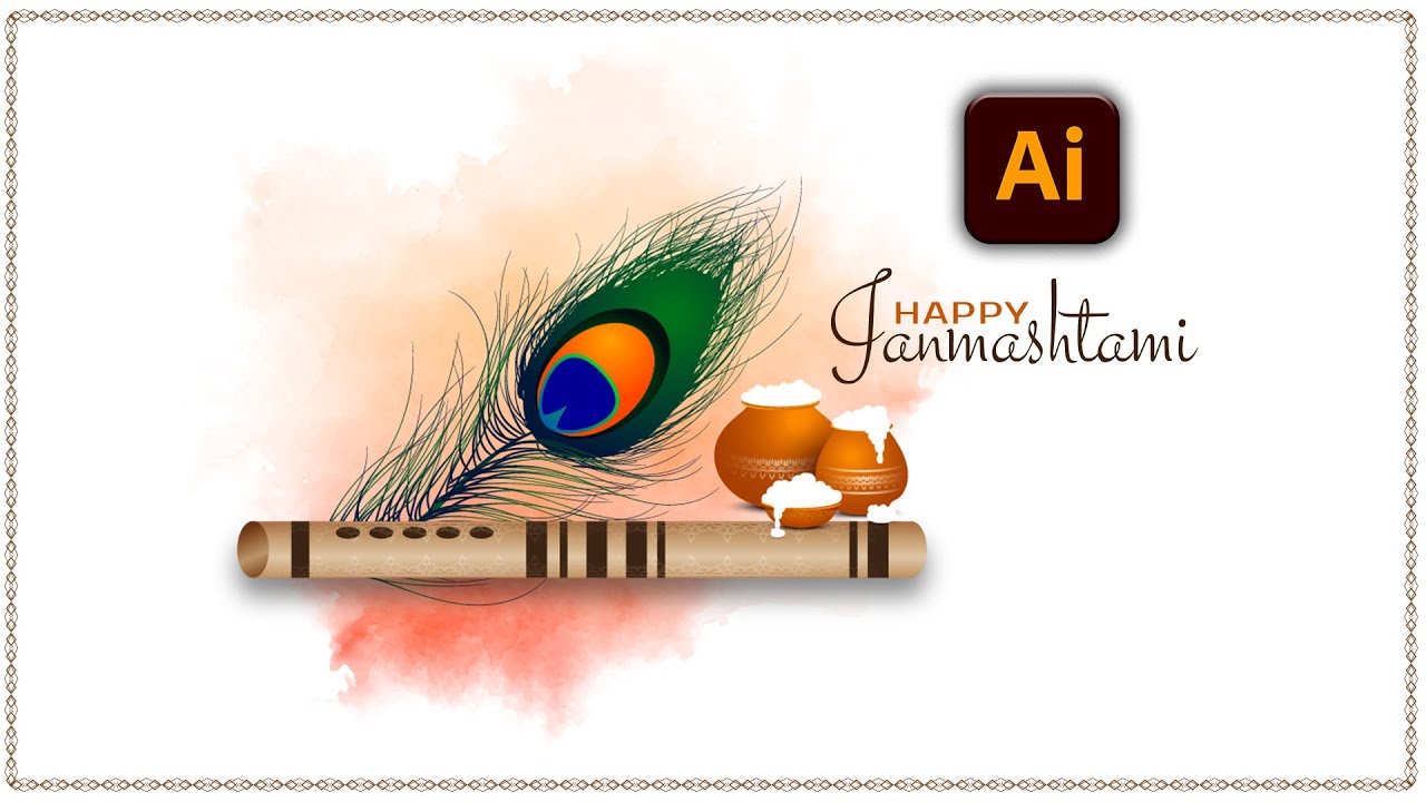 Illustrator CC Tutorial | Graphic Design | Happy Janmashtami with Flute Design