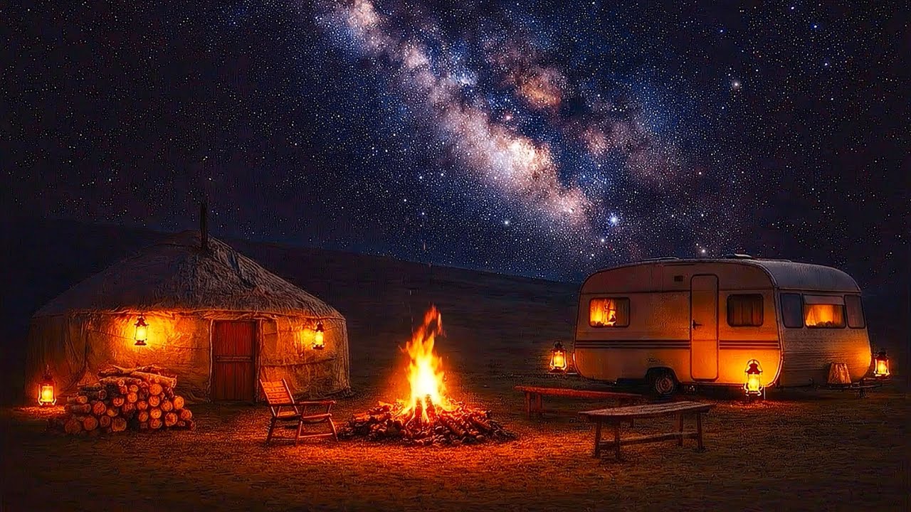 🔥NIGHT CAMPFIRE MEDITATION 🌌 CALMING FIRE & STARS - Relaxing Night Ambience - Sleep • Relax • Unwind