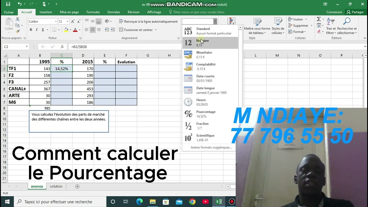 Comment calculer le pourcentage sur EXCEL