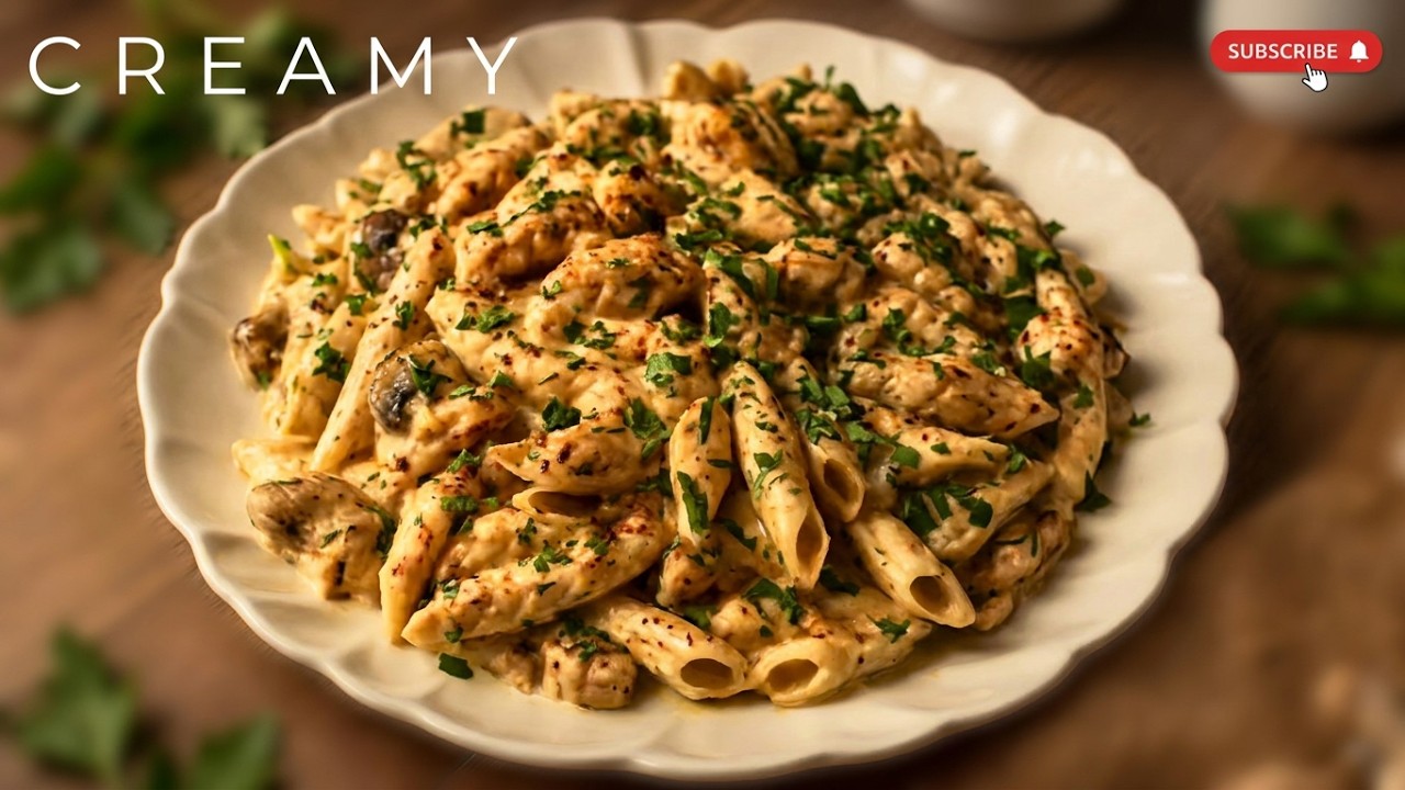 ✨Best White Sauce Chicken Pasta with Mushrooms Recipe 🍝🍄