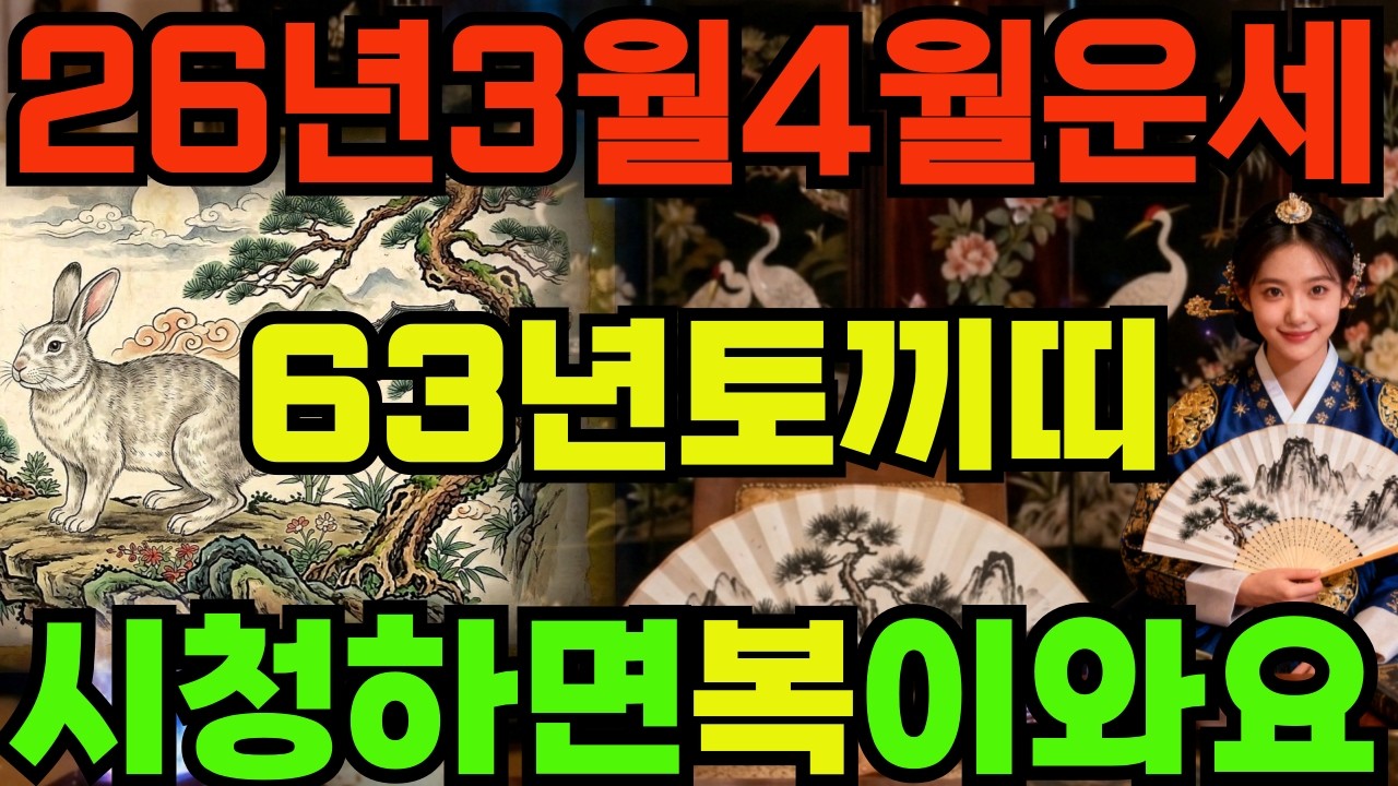 [63년토끼띠26년3월,4월운세]시청하면복이오는1963년계묘생토끼띠26년3월,4월운세