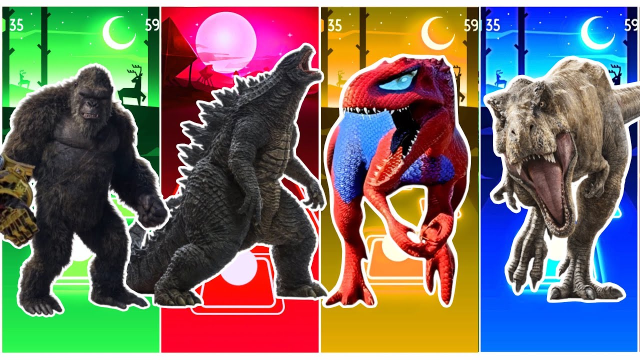 King Kong 🆚 Godzilla  🆚 Dinosaur Spider man  🆚 Tyranasaurus || Coffin Dance Song Tiles Hop Edm Rush