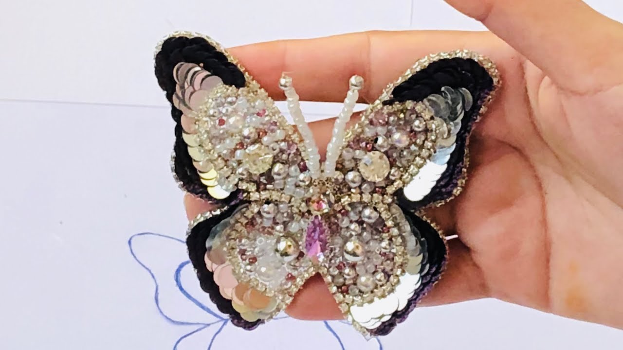 Diy // craft /brooch butterfly /Bead Embroidery طريقة عمل بروش الفراشة على الجيلاتين