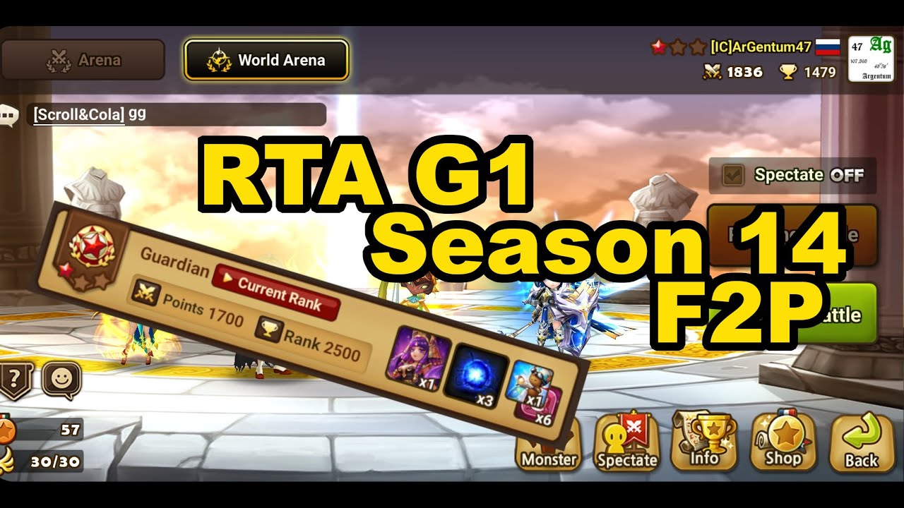 Summoners War My way to G1. Last 15 wings of RTA season 14 [F2P] + My RTA Runes