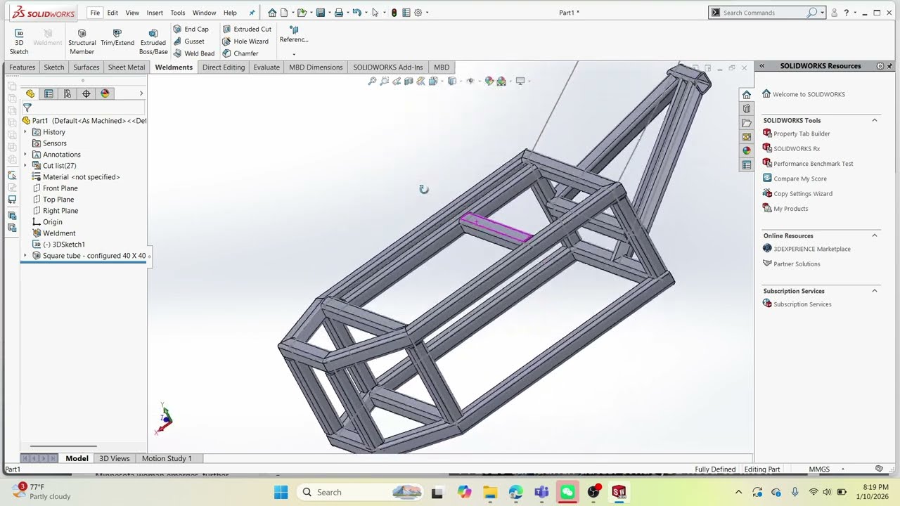 Mini Walking Tractor Design in SolidWorks | Step-by-Step Tutorial part 1:11 HP Frame.