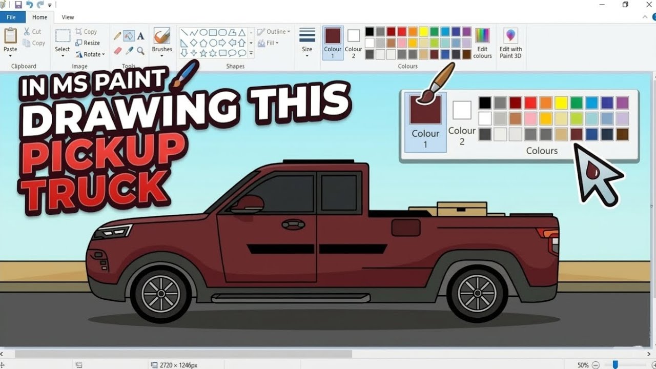 How to draw a Pickup Truck in Ms Paint | Drawing Tutorial in Ms Paint 
