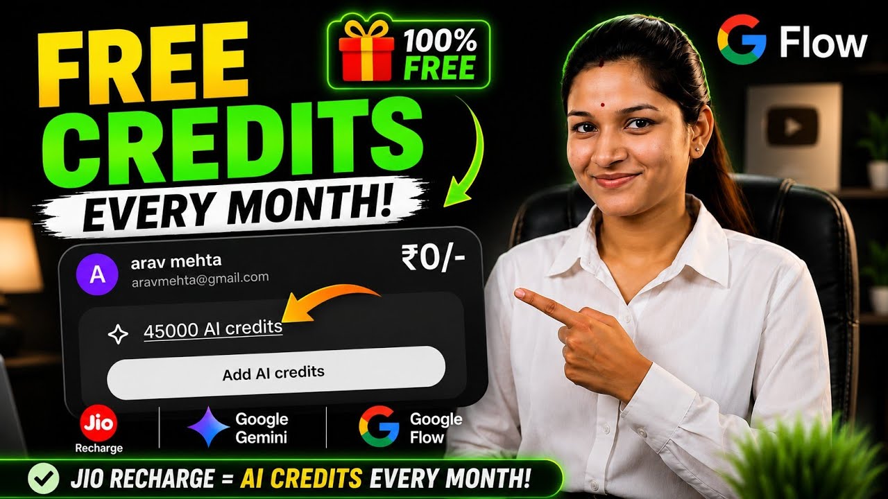 Google Flow Unlimited Credits Free 😱 Jio Recharge Se Every Month FREE AI Credits |Unlimited Videos
