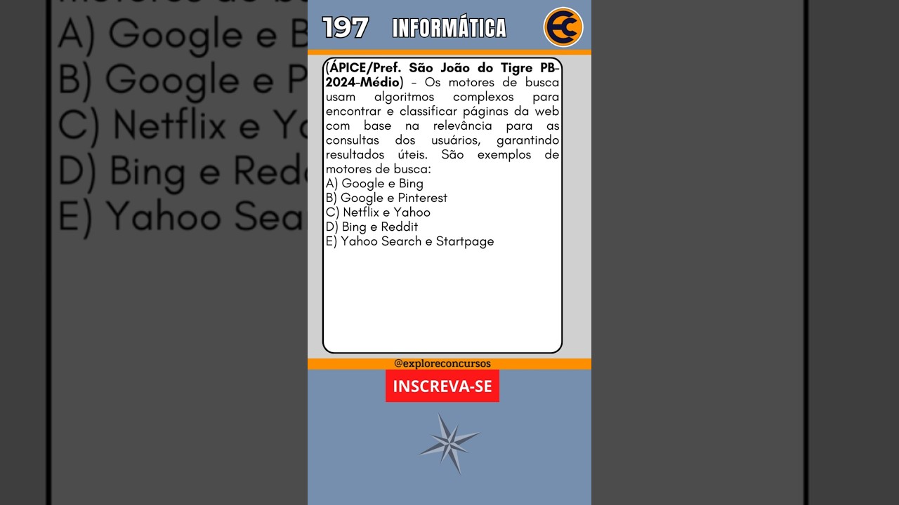 💾 197 - QUESTÃO DE INFORMÁTICA PARA CONCURSOS - ÁPICE. 