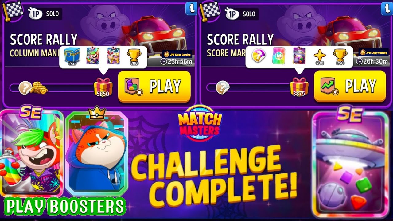2 Solo/Score Rally Column Mania+Bombs Away 5850 Score/ Score Market+Blow'Em Up 3875 Score