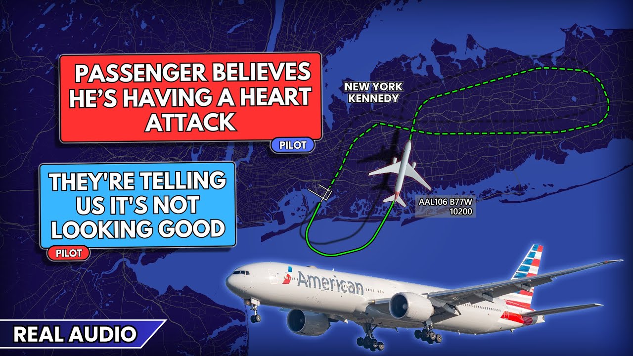 Emergency return to save the life. Medical emergency. American Boeing 777 returns to JFK. Real ATC