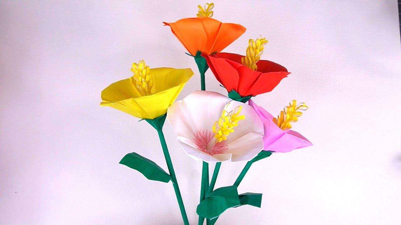 折り紙 ハイビスカスの葉 茎 ガクの折り方 Origami hibiscus leaves stem Sepal tutorial（NiceNo1）
