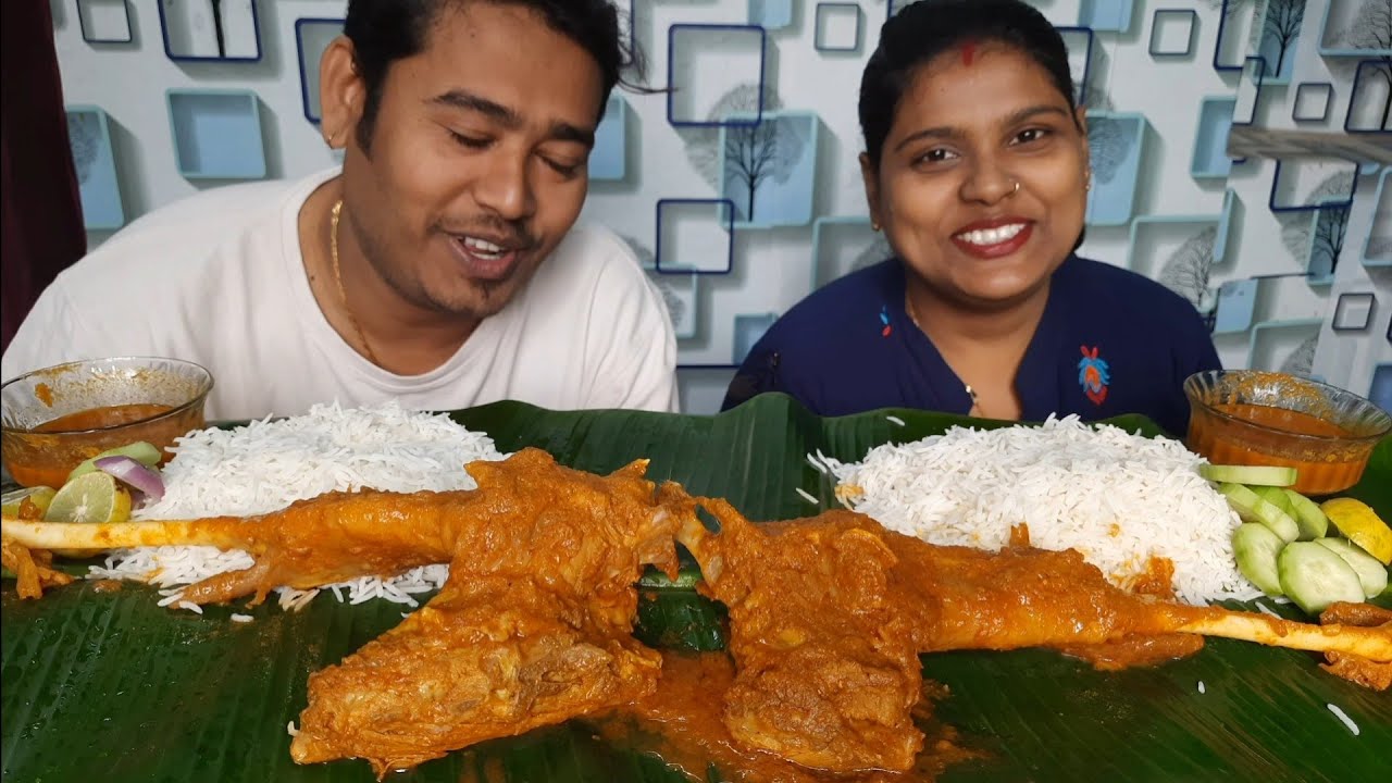 Big mutton Raan curry and rice eating challenge
