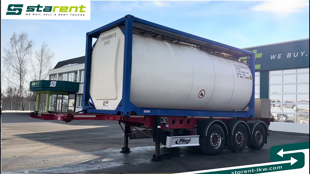 Fliegl Containerchassis light + Singamas Tank mit Messstrecke Liftachse TR26013 www.starent-lkw.com