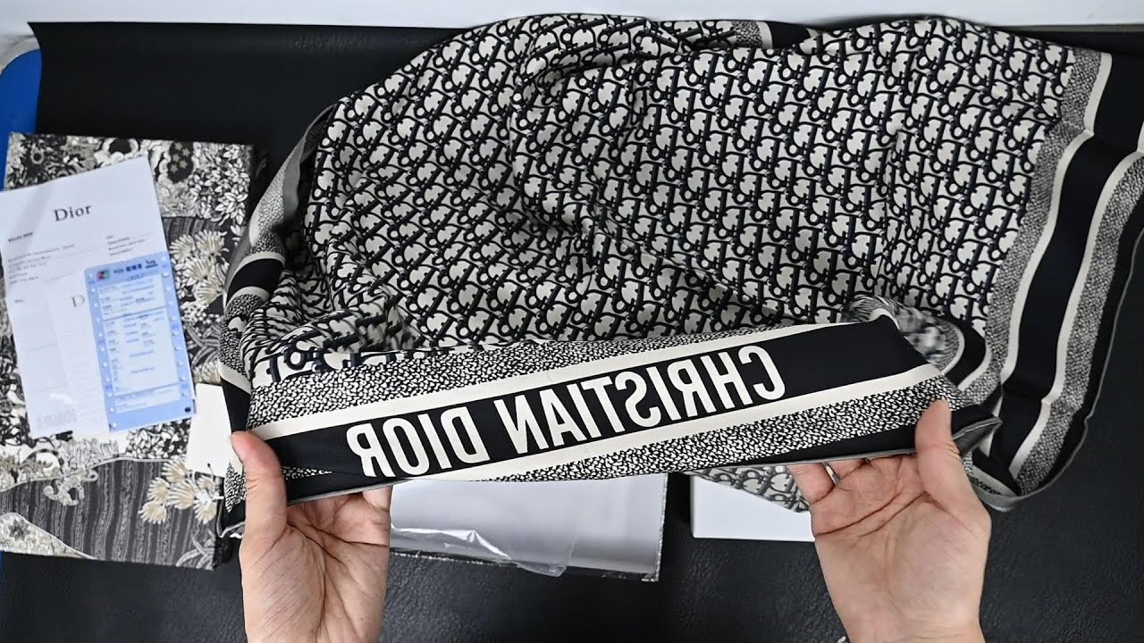 Dior oblique square scarf gray silk unboxing