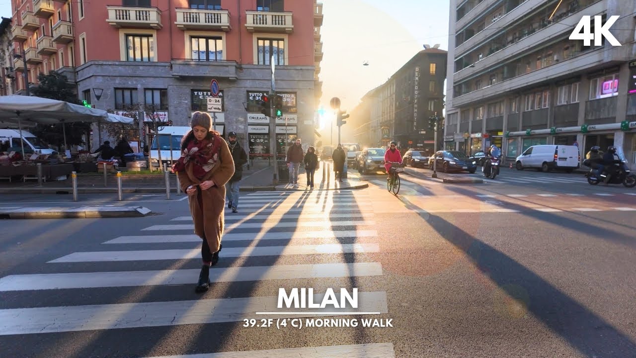 Milan Winter Morning Walk 39.2F (4°C) ❄️ 🇮🇹 2024 [4K60]