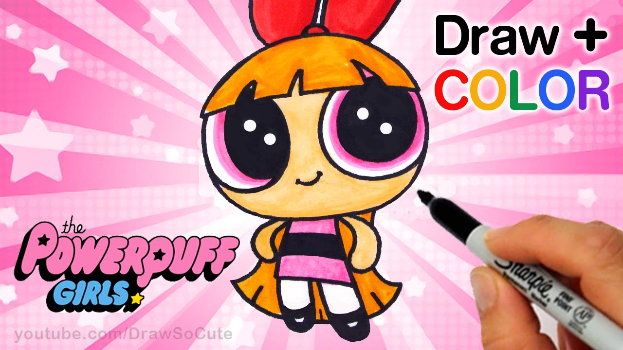 How to Draw + Color Blossom from Powerpuff Girls step by step Easy