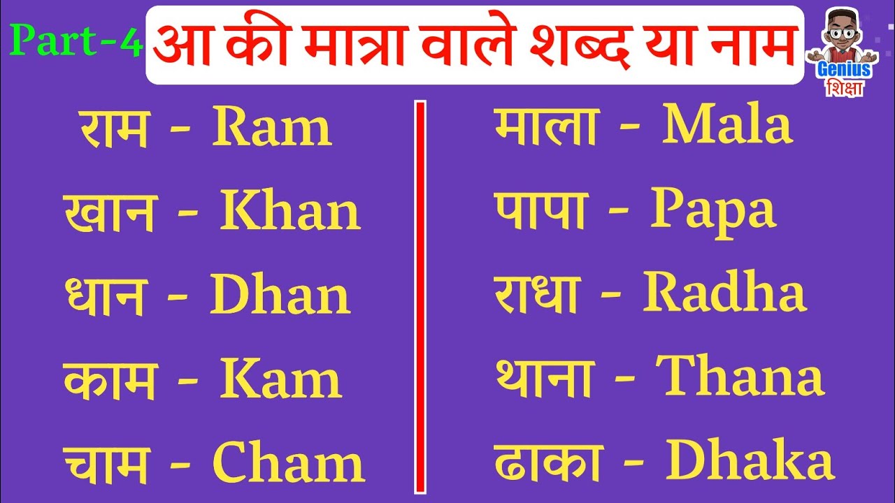 आ की मात्रा वाले शब्द या नाम को अंग्रेजी में लिखना सीखे l Hindi ke Shabdo ko English me likhna sikhe