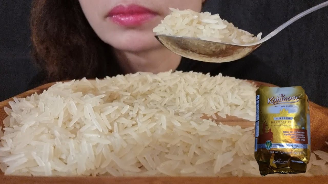 |18|ASMR raw rice eating. kohinoor basmati rice