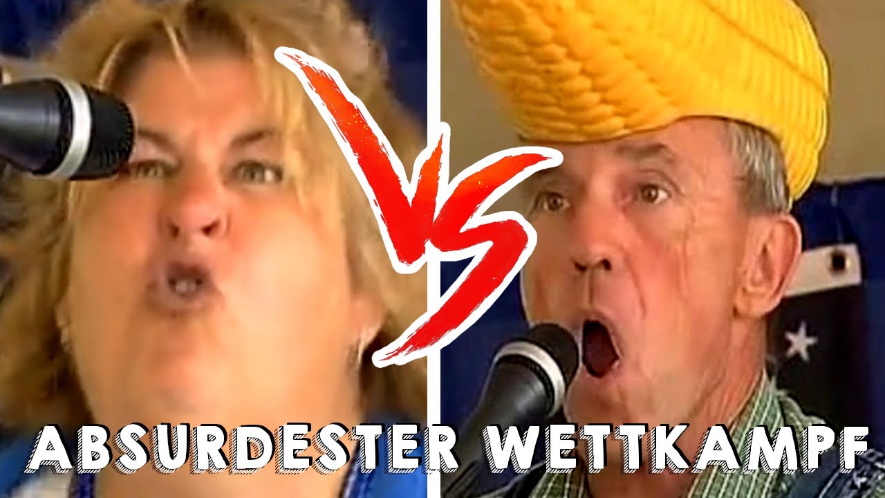Menschen, die nach SCHWEINEN SCHREIEN (Hog- & Husband-Calling Contest)