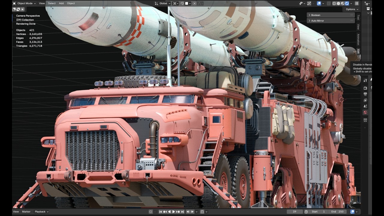 Rocket Carrier ( Retro-Futuristic Concept) | Blender Time-Lapse