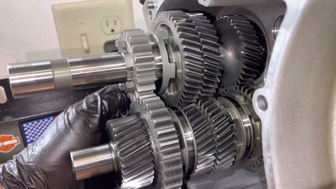 Buell XB Transmission!  Close up of the inside of the case as the gears engage.