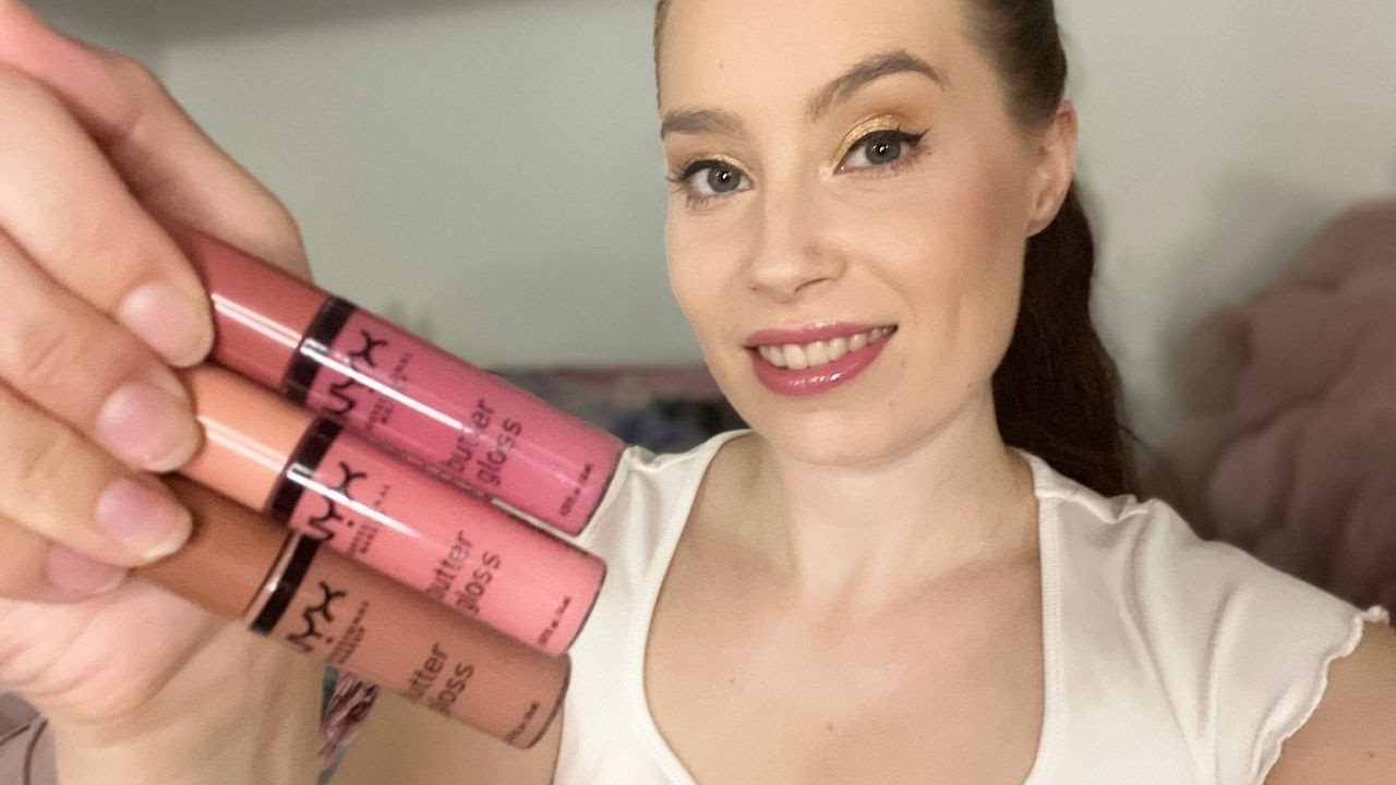 💋 Nyx Butter Lip Gloss Swatches and Review 💄 Madeleine, Crème brûlée, Tiramisu