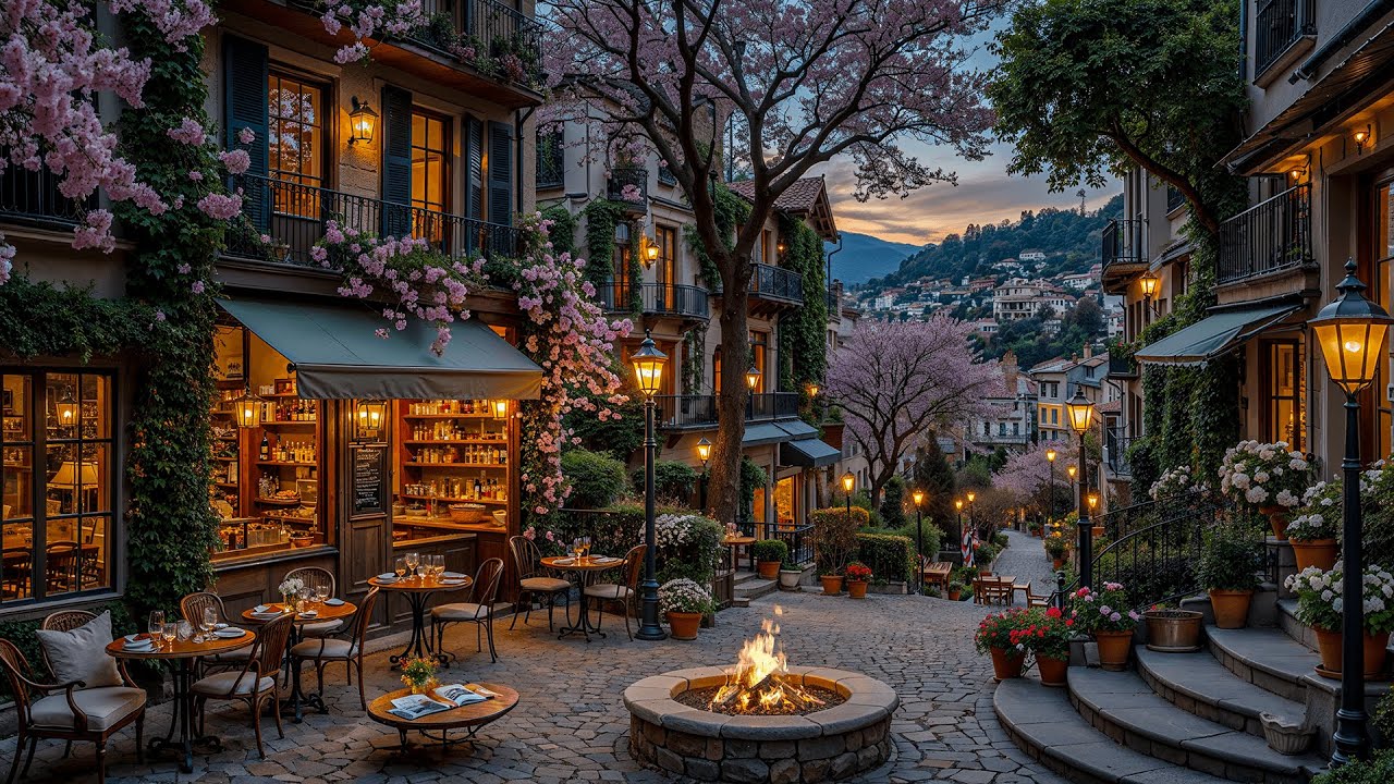 Soft Spring Jazz☕Cozy Coffee Shop Ambience with Fireplace | Smooth Jazz Background Music for Unwind